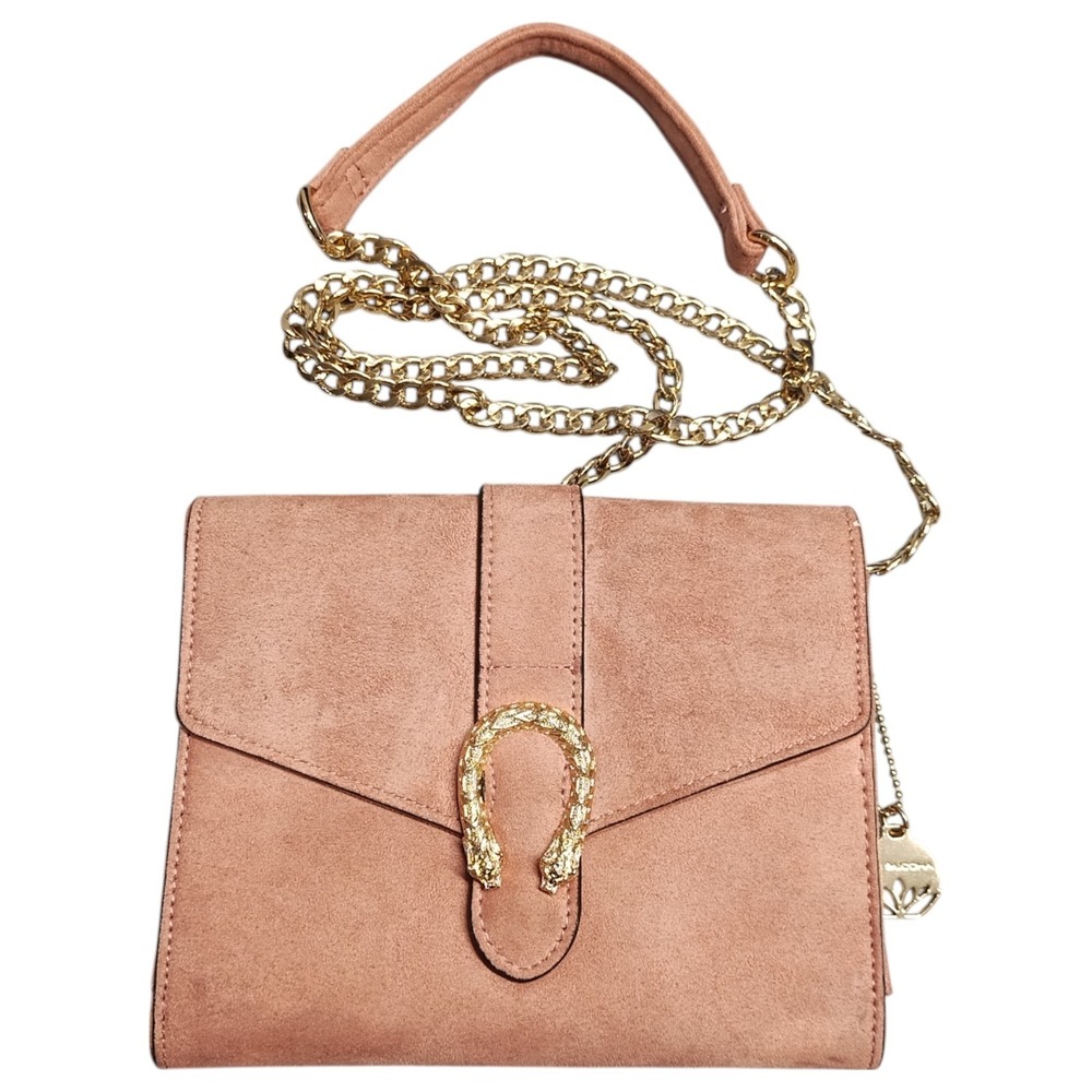 Big Buddha Crossbody Bag Womens Pink Gold Chain Faux Suede Magnetic Snap Closure